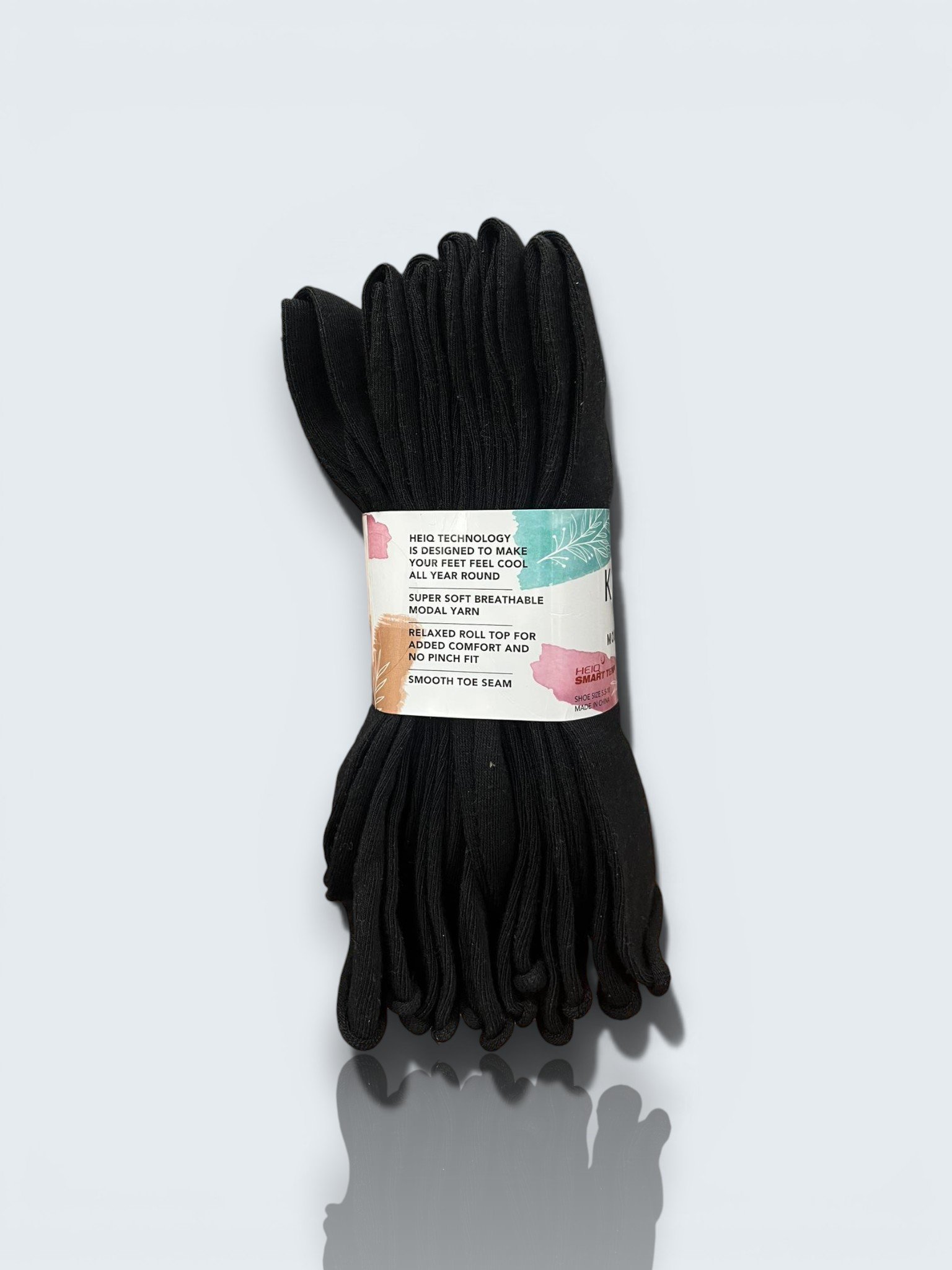 K Bell Women's Modal Roll Top 6 Pairs Black - Image 2