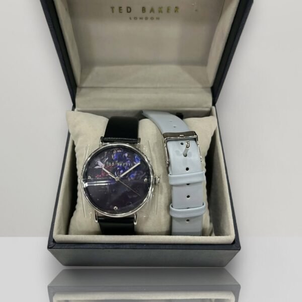 Ted Baker Women's Watch Black Leather Strap With Extra Blue Leather Strap