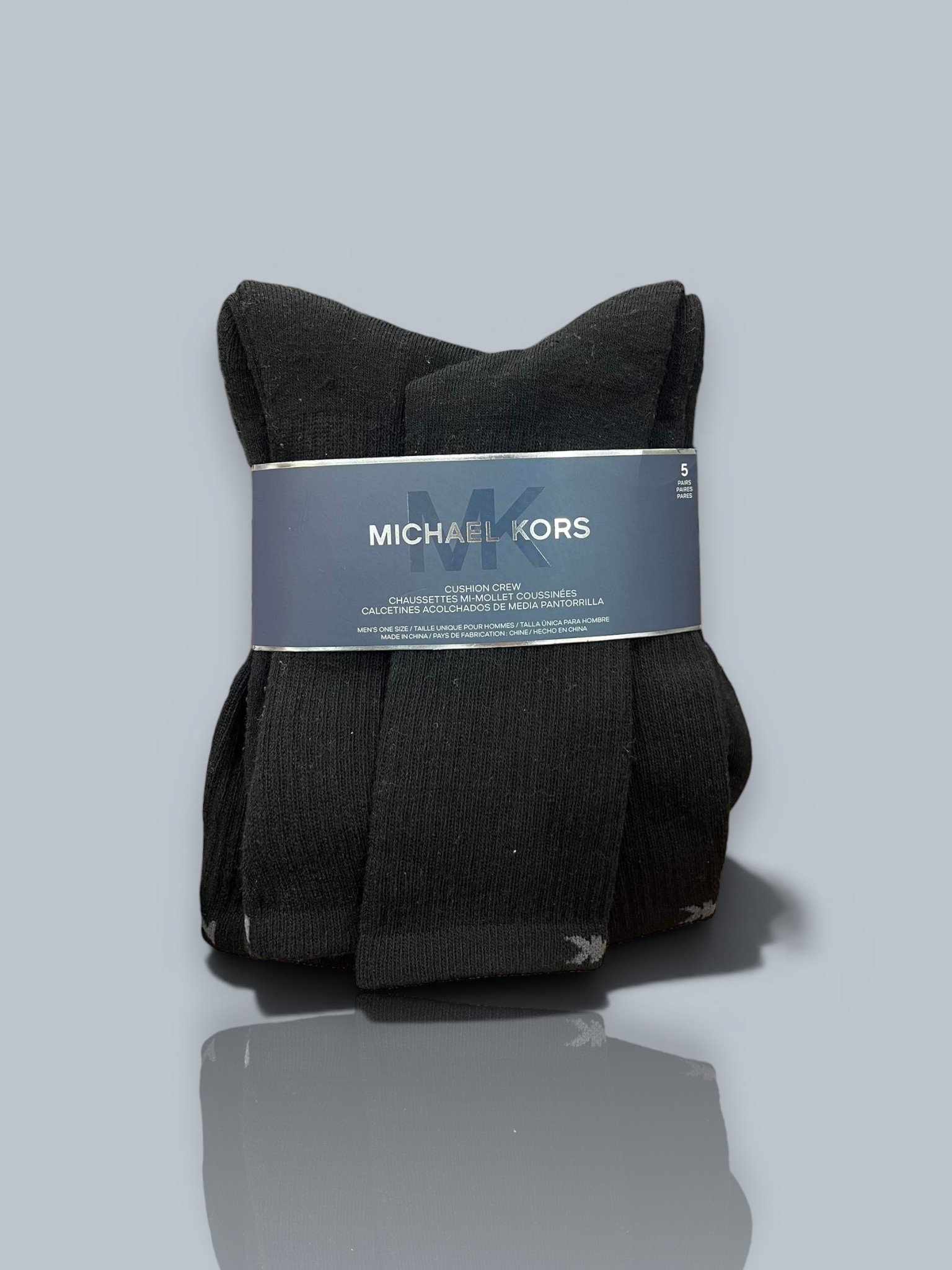 MICHAEL KORS Cushioned BLACK CREW SOCKS 5pairs Item 6009