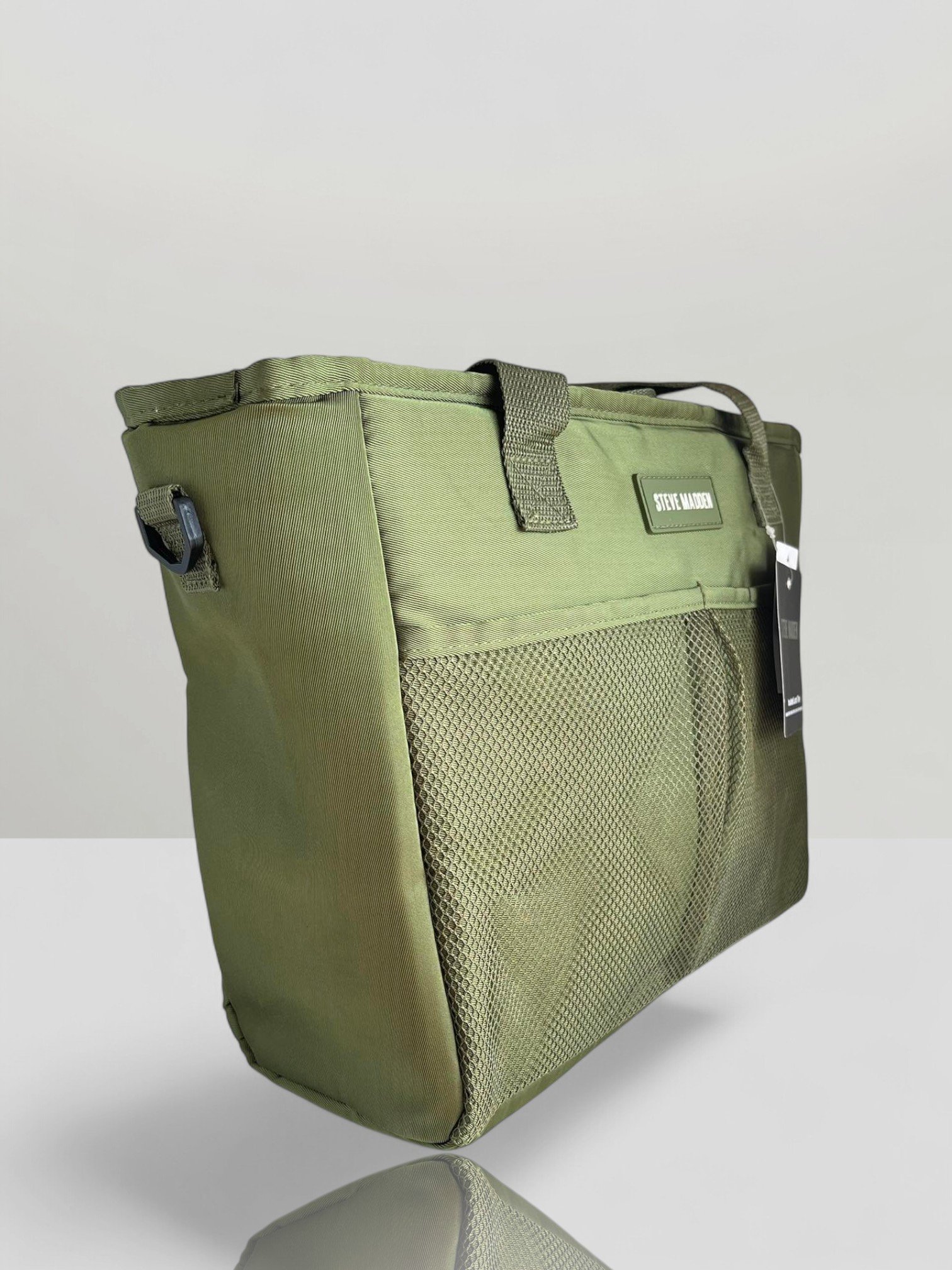 Steve Madden Olive Green Lunch Tote Bag with Mesh Front Pockets. - Image 3