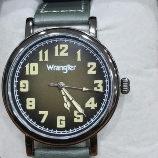 Wrangler Men's Watches Olive Green Leather Strap Round Face