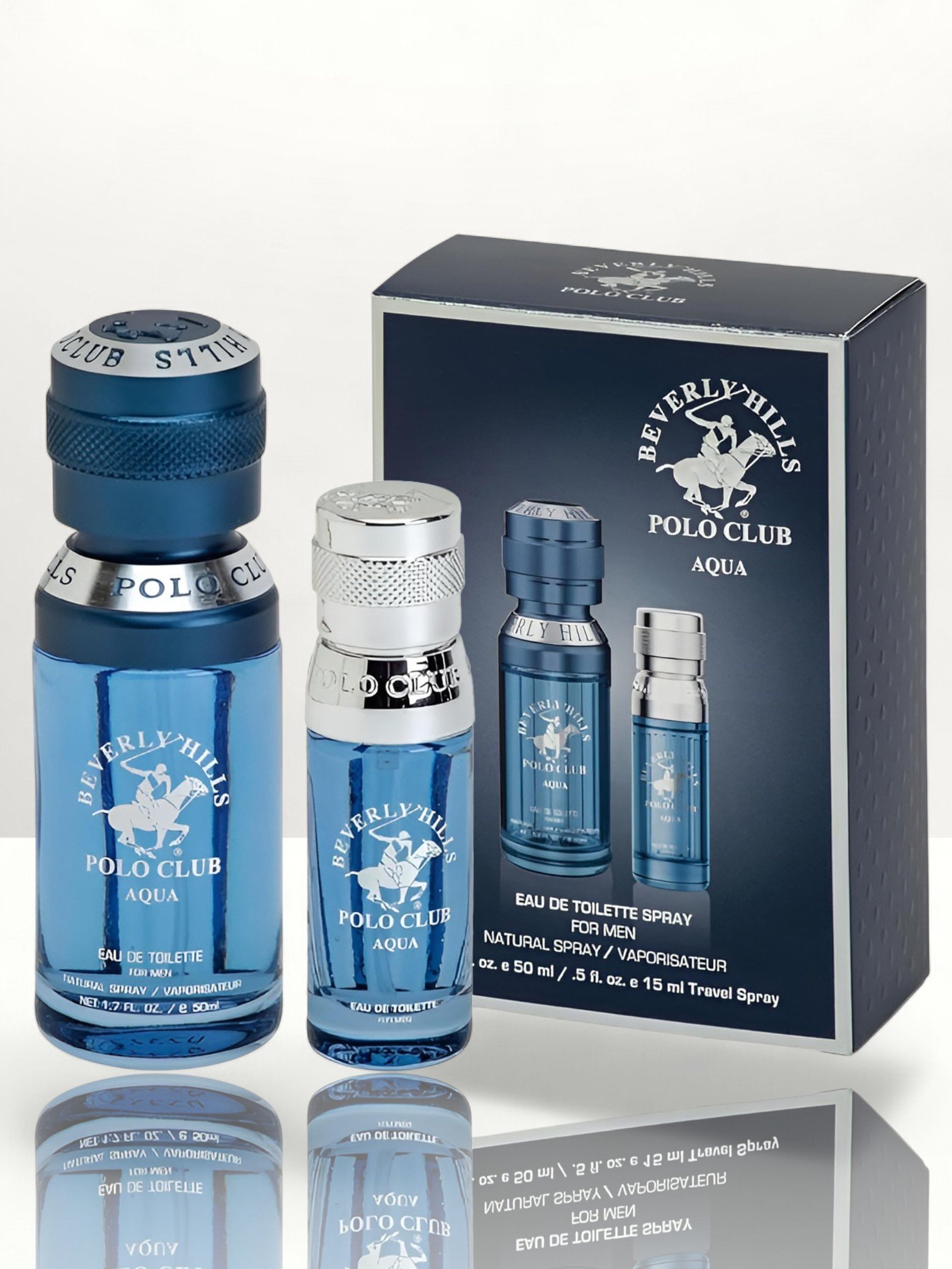 Beverly Hills Polo club Aqua EDT Spray for Men Natural Spray/ Vaporisateur 2.5 fl. oz. e 75 ml/ .5 fl. oz. e 15 ml Travel Spray