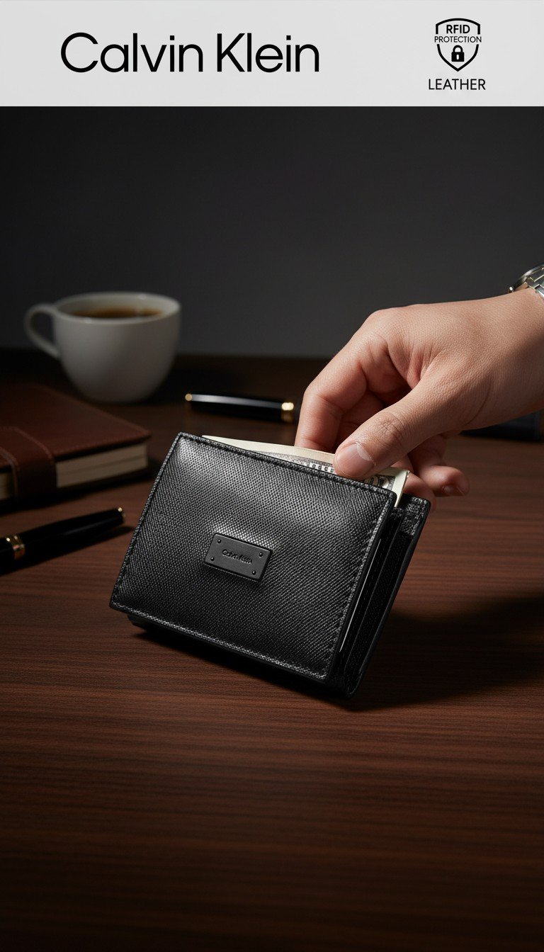 Calvin Klein Men's Trifold Black Leather Wallet - Image 4