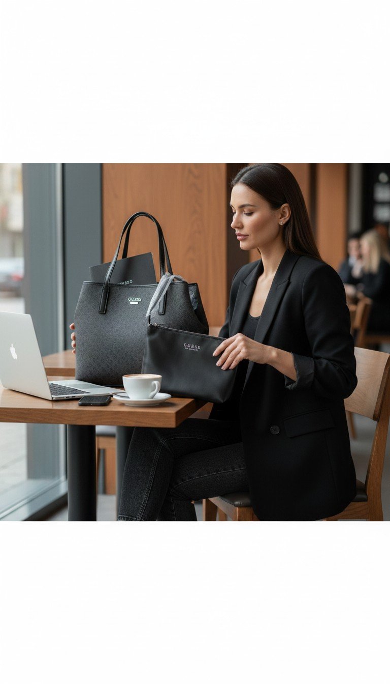 Guess Tote Bag Coal Portini with Pouch SV985624 - Image 4