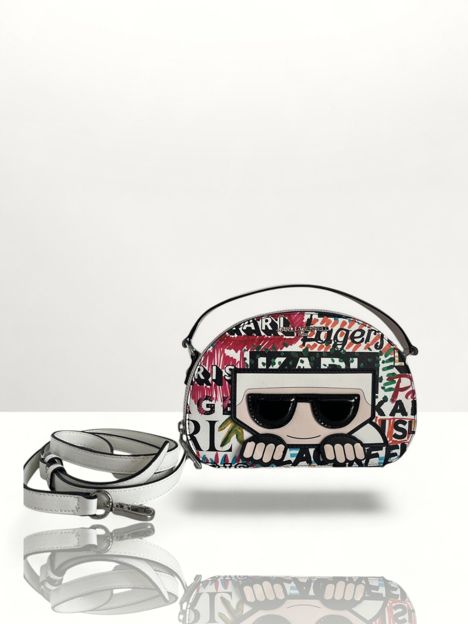Karl Lagerfeld Paris Small White Scribble Crossbody Bag
