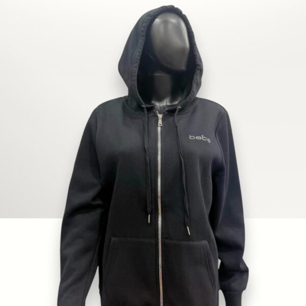 BEBE Womens Jacket with Hood Black Zip-up Large  Item #2091