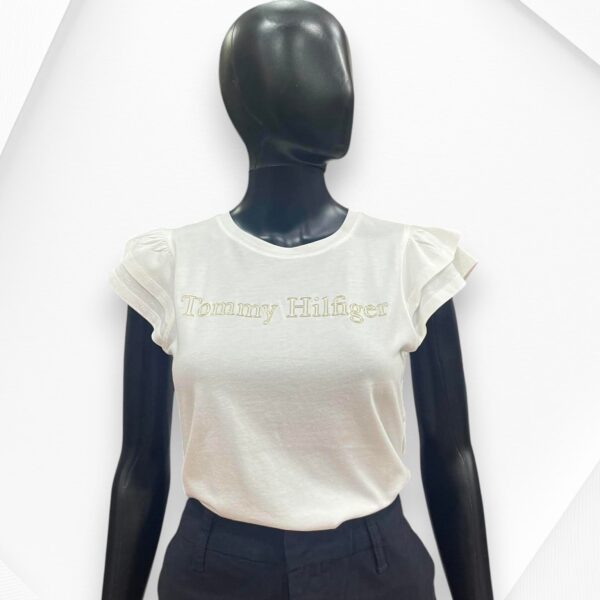 Tommy Hilfiger Ladies Shirt Gold Lettering White XS Item #2103
