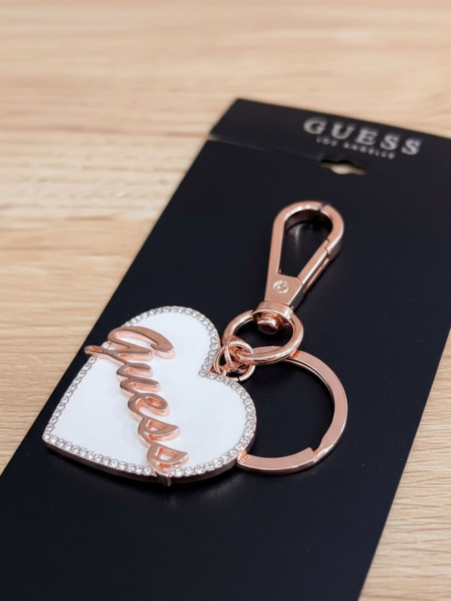 Guess Los Angeles Rose Gold-Tone Heart Charm Keychain Item #5036