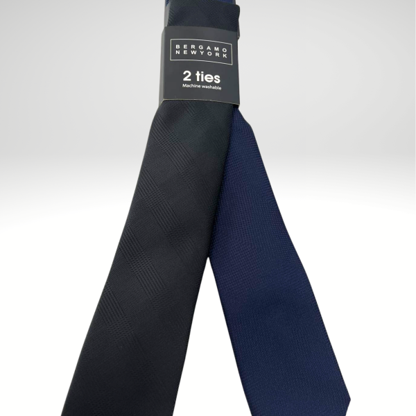 Bergamo New York 2-Ties Neck Tie Navy Blue and Black Item #5030