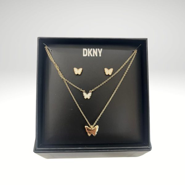 DKNY White Butterfly Boxed Earring and Necklace Set Item #5034