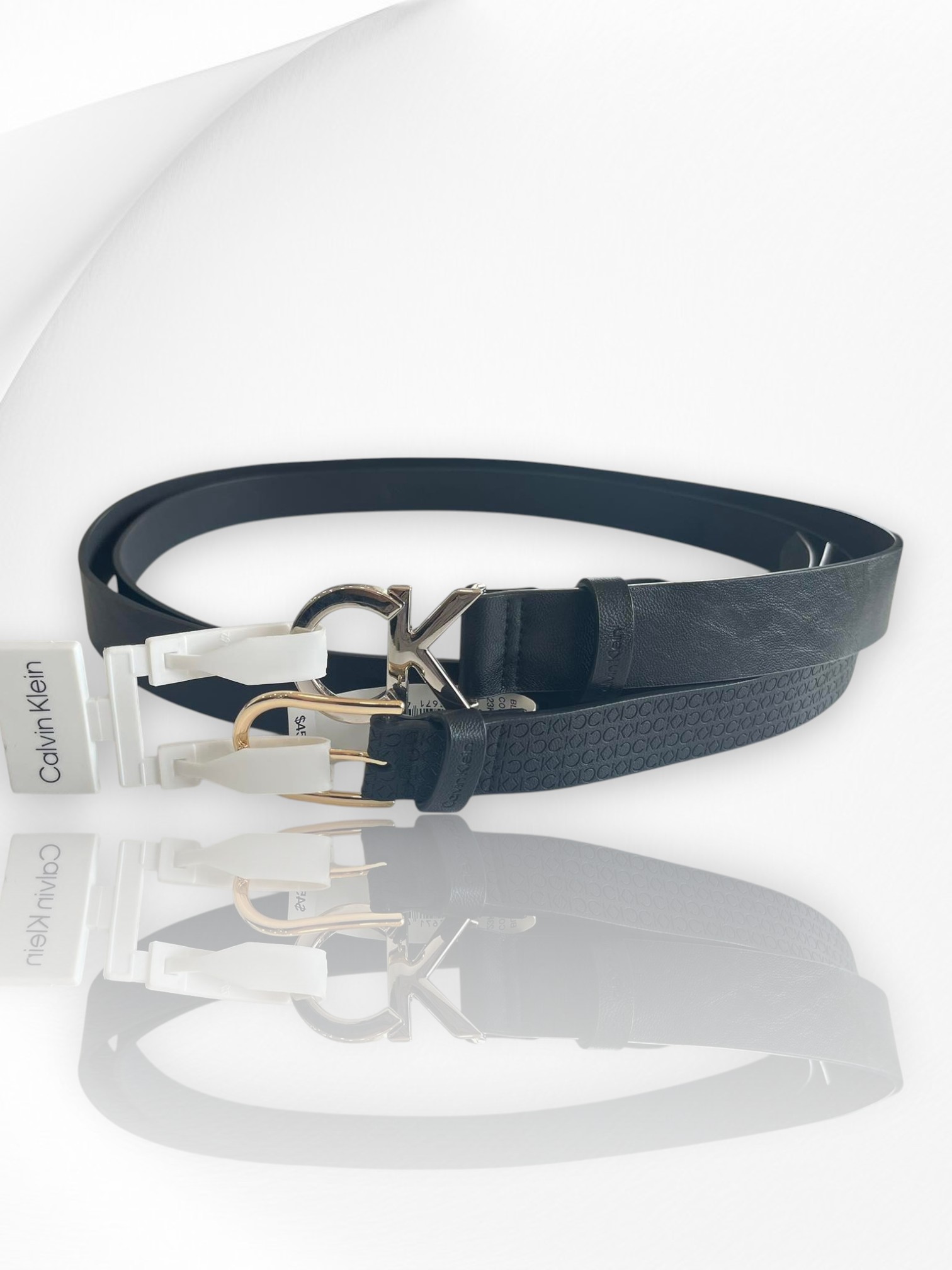 Calvin Klein Women's Leather Belt Set of 2 Size XL Item #2014