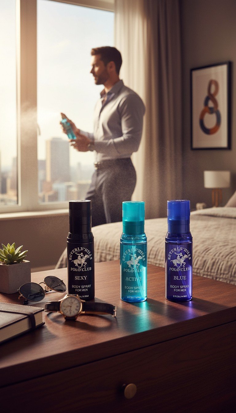 Beverly Hills Polo Club Men's Signature Body Spray Collection 3-Piece Gift Set. Active, Sexy, Blue - Image 4