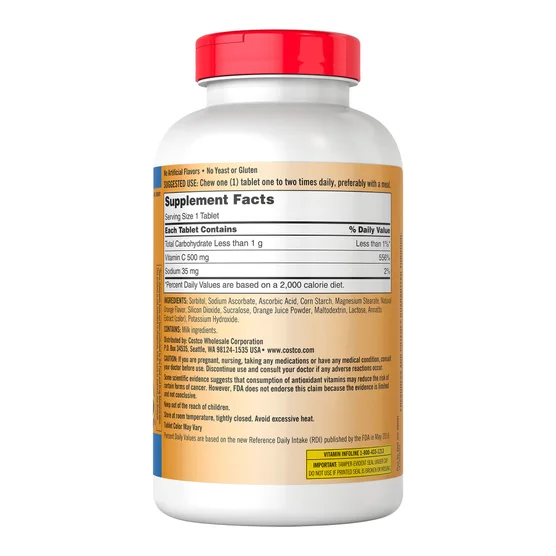 Kirkland Signature Chewable Vitamin C 500 mg., 500 Tablets - Image 2