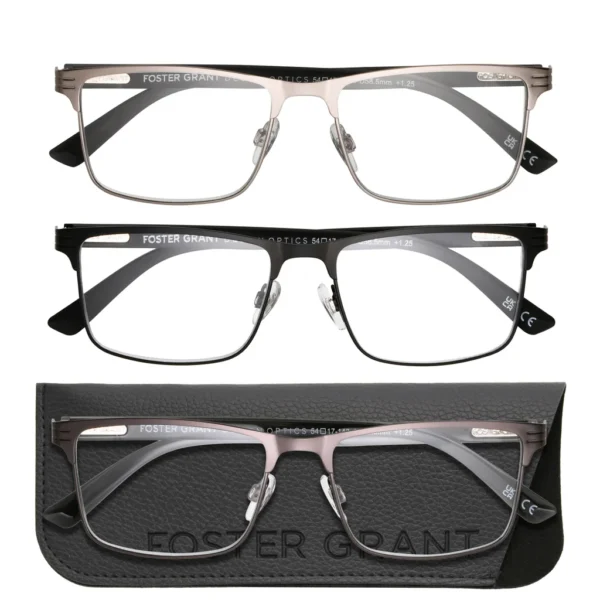 Design Optics by Foster Grant #668 Metal Square Reading Glasses, 3-pack