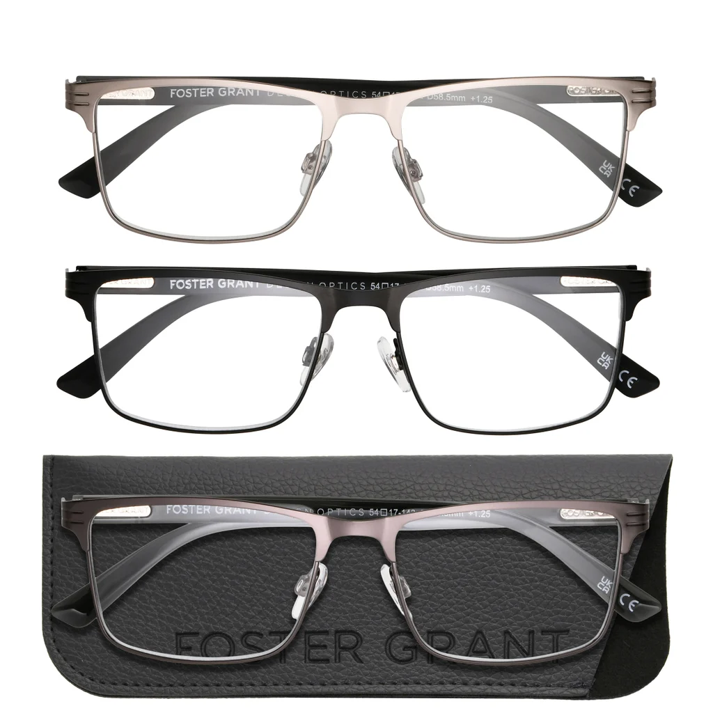 Design Optics by Foster Grant #668 Metal Square Reading Glasses, 3-pack