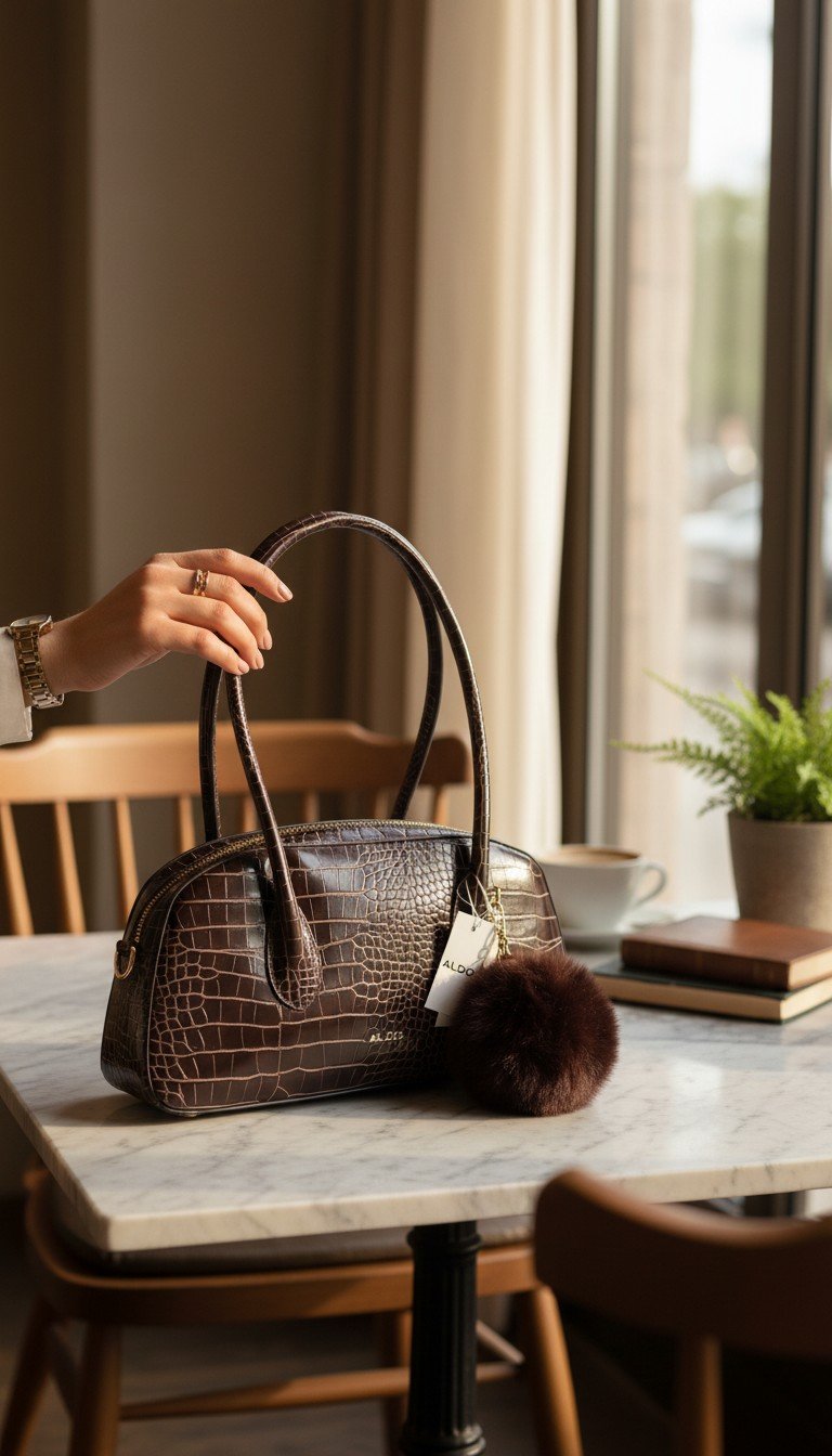 Aldo Baguette Bag with Croc Style Wine Red - Image 3