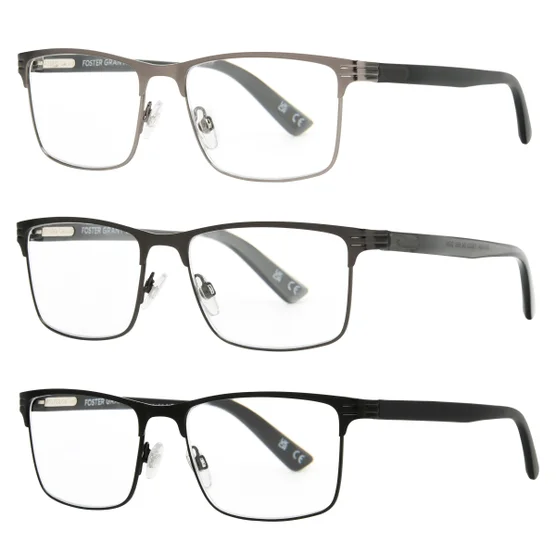 Design Optics by Foster Grant #668 Metal Square Reading Glasses, 3-pack - Image 3