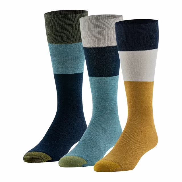 GoldToe Edition Mens Comfort Top Flat Crew Socks Assorted, 3 Pack Item 6007
