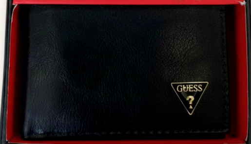 Guess Men's Wallet Bifold Leather Black With Metal Triangle Logo