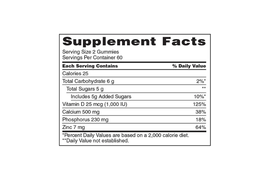 Kirkland Signature Calcium 500 mg with D3 & Zinc, 240 Adult Gummies - Image 3