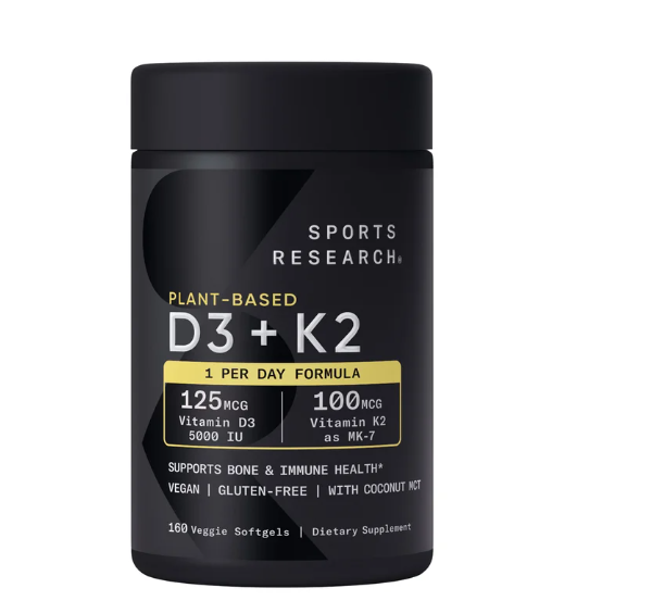 Sports Research Plant Based Vitamin D3 + K2, 160 Veggie Softgels Item #4018
