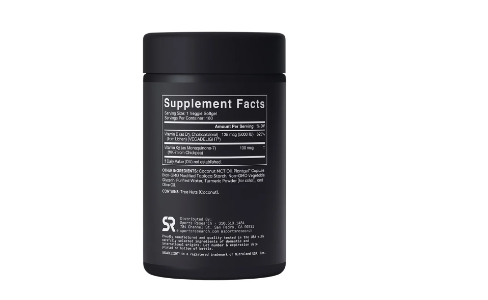 Sports Research Plant Based Vitamin D3 + K2, 160 Veggie Softgels Item #4018 - Image 2