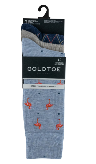 GoldToe Edition Mens Flamingos Crew Socks Assorted, 3 Pack Item 6005 - Image 2