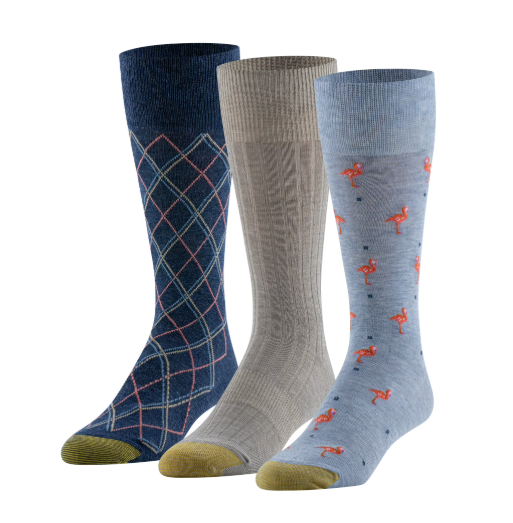 GoldToe Edition Mens Flamingos Crew Socks Assorted, 3 Pack Item 6005