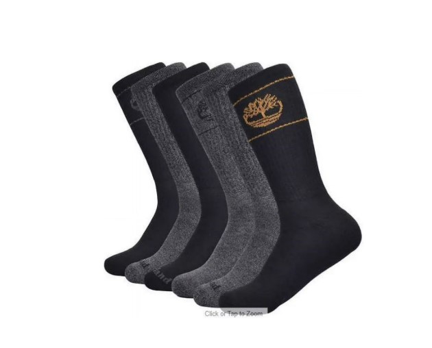 Timberland 6 Pairs Cushioned Crew Socks Men’s Size 6-12 Black/Gray Item 6003 - Image 2
