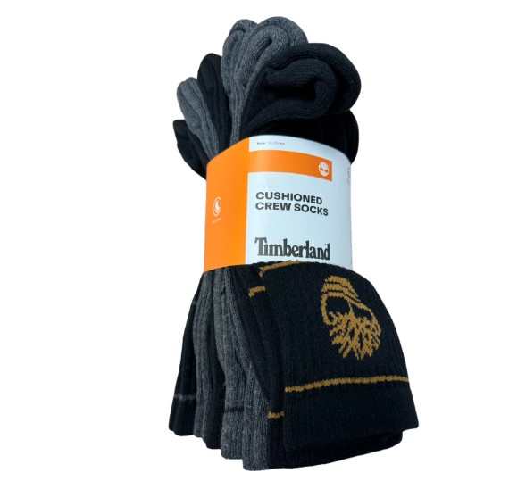 Timberland 6 Pairs Cushioned Crew Socks Men’s Size 6-12 Black/Gray Item 6003 - Image 4