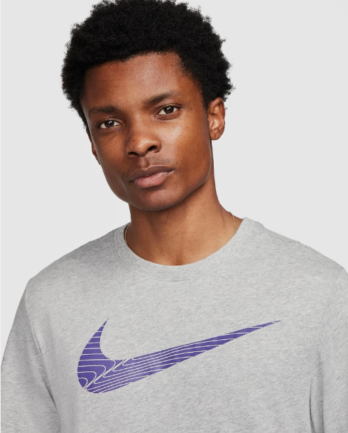 Nike Men’s Dri-FIT Training T-Shirt Big Swoosh Logo Gray Small Item #2069 - Image 2