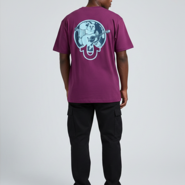 True Religion Buddha World Crew Neck Tee Dark Burgundy Large Item #2051