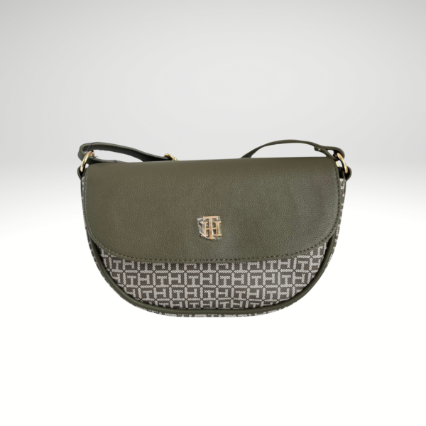 Tommy Hilfiger Dome Flap Sling Bag Olive Green Printed TH