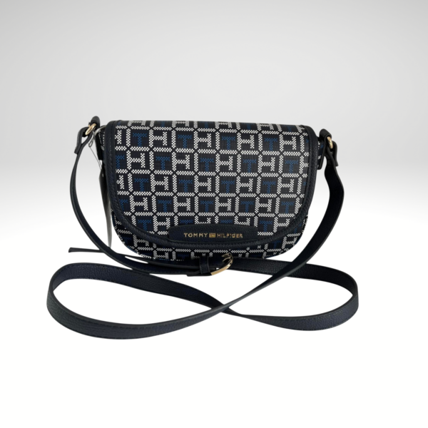 Tommy Hilfiger Flap Sling Bag Navy Leather Printed TH
