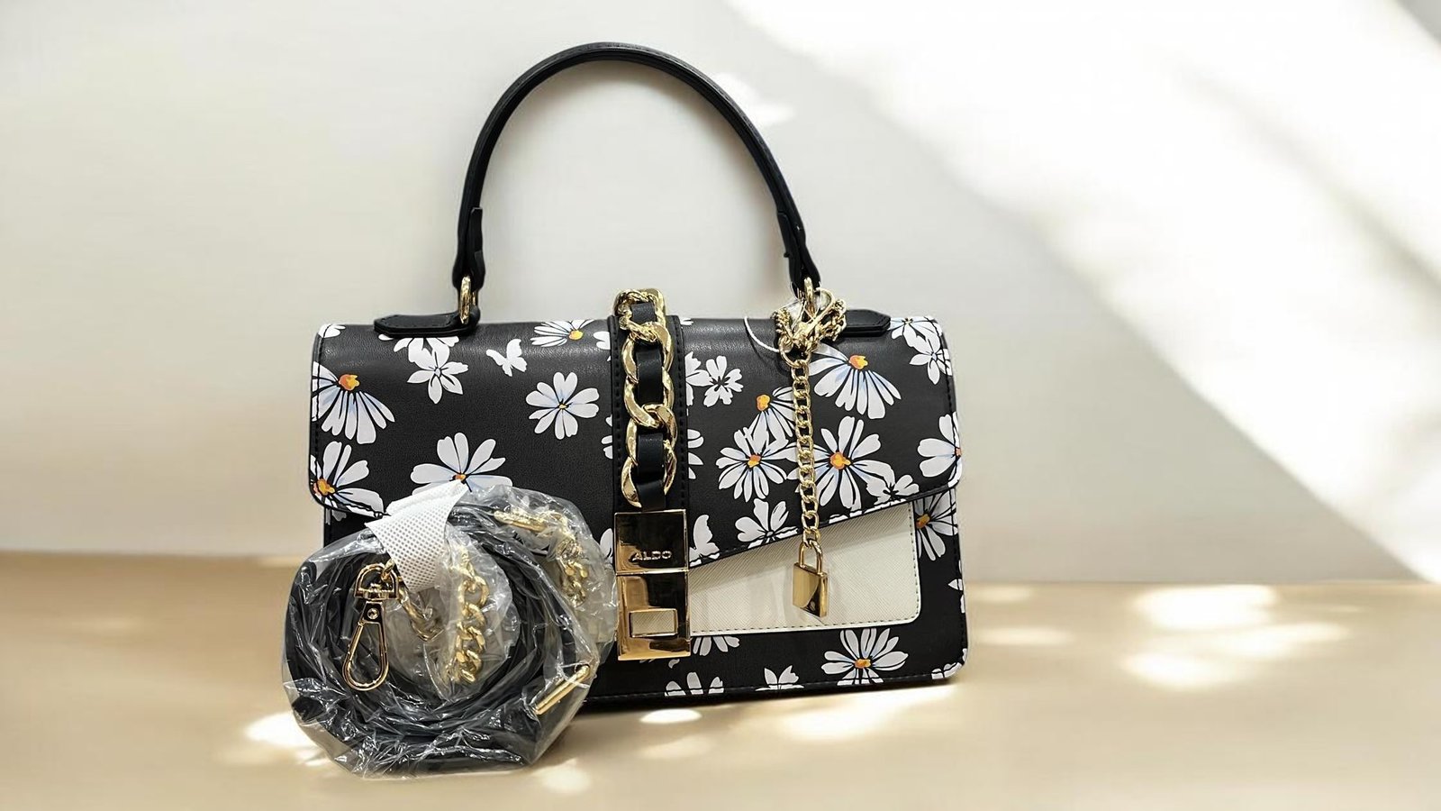 Aldo Bag Black Floral Gold Hardware - Image 2